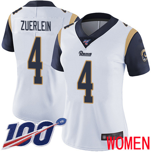 Los Angeles Rams Limited White Women Greg Zuerlein Road Jersey NFL Football #4 100th Season Vapor Untouchable
